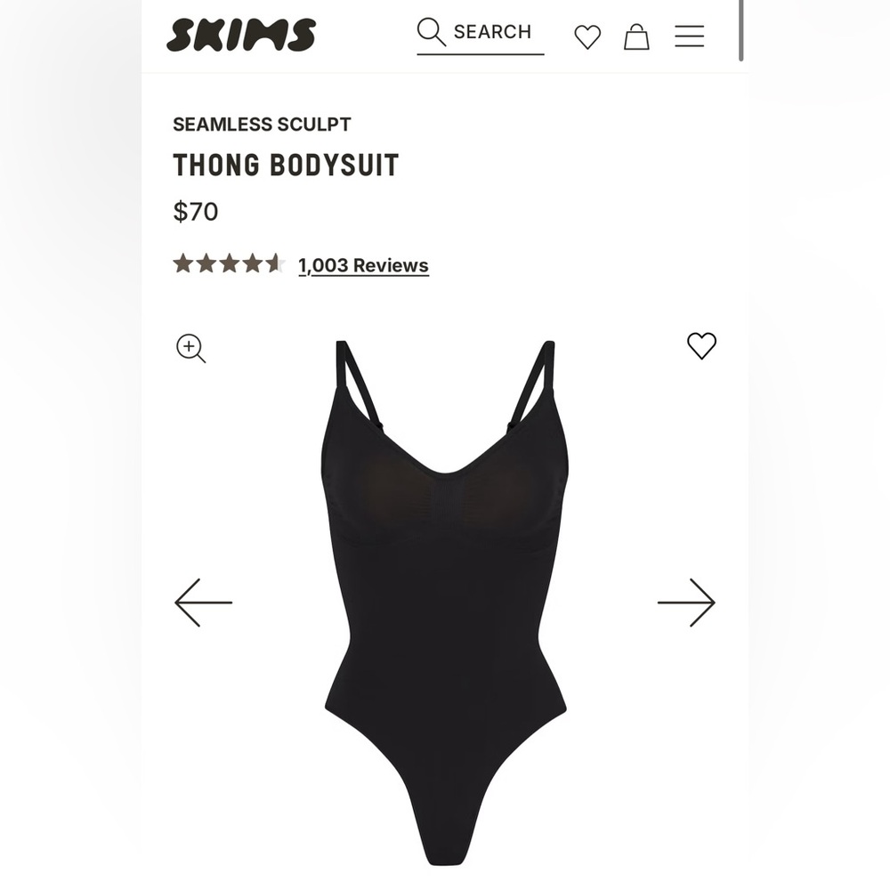 SKIMS Black Seamless Sculpt Thong Bodysuit